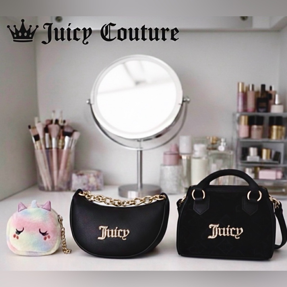 🆕 Juicy Couture - “Juicy Box” Black Mini Handbag Set with 🆓 Unicorn Keychain.